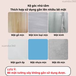 Kệ góc nhà tắm có cốc hút bám tường chắc chắn sử dụng đựng đồ đa năng nhà tắm nhà bếp 8