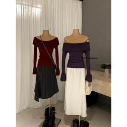 𝑨𝒏𝒏 𝑺𝒕𝒖𝒅𝒊𝒐   𝐖𝐆𝐖𝐄/ Áo Len Trễ Vai Nữ Viền Bèo Tay Loe WG.WE 8190 Form Ôm Tôn Dáng Tiểu Thư Sang Trọng 2