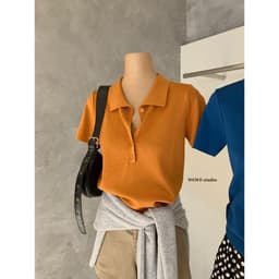 𝑨𝒏𝒏𝑺𝒕𝒖𝒅𝒊𝒐 [SẴN]𝐖𝐆𝐖𝐄/ Áo Len Mongtoghi Cổ Polo Phối Cúc WG.WE 8770, Áo Len Dệt Kim Nữ Cổ Bẻ Tay Ngắn Form Ôm 2
