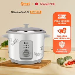 Nồi cơm điện nắp rời COMET- CM8020, 1.8L, 700W, lòng nhôm, nấu nhanh cho 4-6 người ăn 6