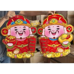 Set 2 Ông Thần Tài 2 Mặt Dán Cửa Kính, Tường, Trang Trí Decor TẾT Nhà Cửa Bằng Giấy Cứng 3D 1