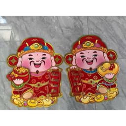 Set 2 Ông Thần Tài 2 Mặt Dán Cửa Kính, Tường, Trang Trí Decor TẾT Nhà Cửa Bằng Giấy Cứng 3D 2