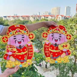 Set 2 Ông Thần Tài 2 Mặt Dán Cửa Kính, Tường, Trang Trí Decor TẾT Nhà Cửa Bằng Giấy Cứng 3D 5