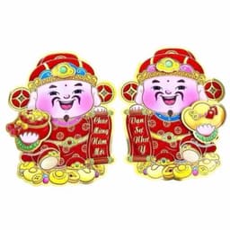 Set 2 Ông Thần Tài 2 Mặt Dán Cửa Kính, Tường, Trang Trí Decor TẾT Nhà Cửa Bằng Giấy Cứng 3D 8