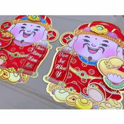 Set 2 Ông Thần Tài 2 Mặt Dán Cửa Kính, Tường, Trang Trí Decor TẾT Nhà Cửa Bằng Giấy Cứng 3D 7