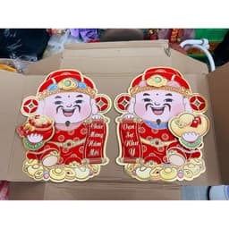 Set 2 Ông Thần Tài 2 Mặt Dán Cửa Kính, Tường, Trang Trí Decor TẾT Nhà Cửa Bằng Giấy Cứng 3D 4
