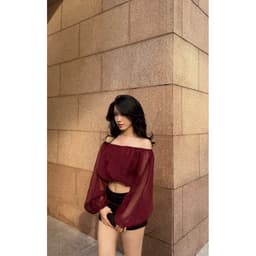 Áo trễ vai tay phồng form bí croptop TRANGCLOTHINGG chất xuyên thấu nhẹ FORM CHUẨN CAO CẤP 1