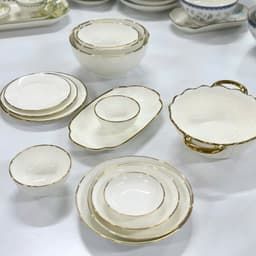 Bộ bát đĩa chén dĩa cao cấp Gốm Miu trắng mạ viền vàng sang trọng cao cấp 1