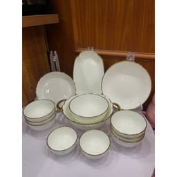 Bộ bát đĩa chén dĩa cao cấp Gốm Miu trắng mạ viền vàng sang trọng cao cấp 3