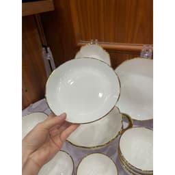 Bộ bát đĩa chén dĩa cao cấp Gốm Miu trắng mạ viền vàng sang trọng cao cấp 5