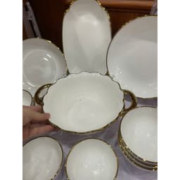 Bộ bát đĩa chén dĩa cao cấp Gốm Miu trắng mạ viền vàng sang trọng cao cấp 6