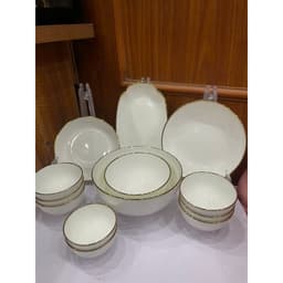 Bộ bát đĩa chén dĩa cao cấp Gốm Miu trắng mạ viền vàng sang trọng cao cấp 9