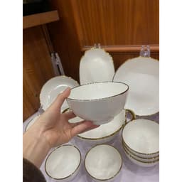 Bộ bát đĩa chén dĩa cao cấp Gốm Miu trắng mạ viền vàng sang trọng cao cấp 7