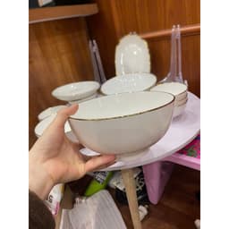Bộ bát đĩa chén dĩa cao cấp Gốm Miu trắng mạ viền vàng sang trọng cao cấp 2