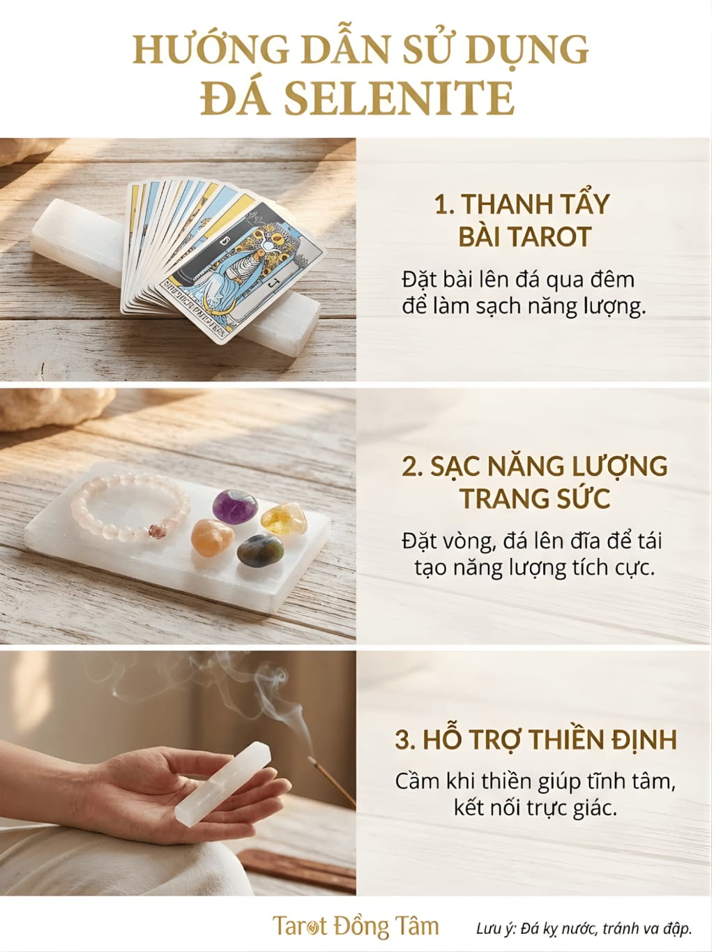 Đá Thanh Tẩy Selenite Thiên Nhiên Dùng Thanh Tẩy Tarot, Sưu Tầm, Trang Trí Tarot Đồng Tâm