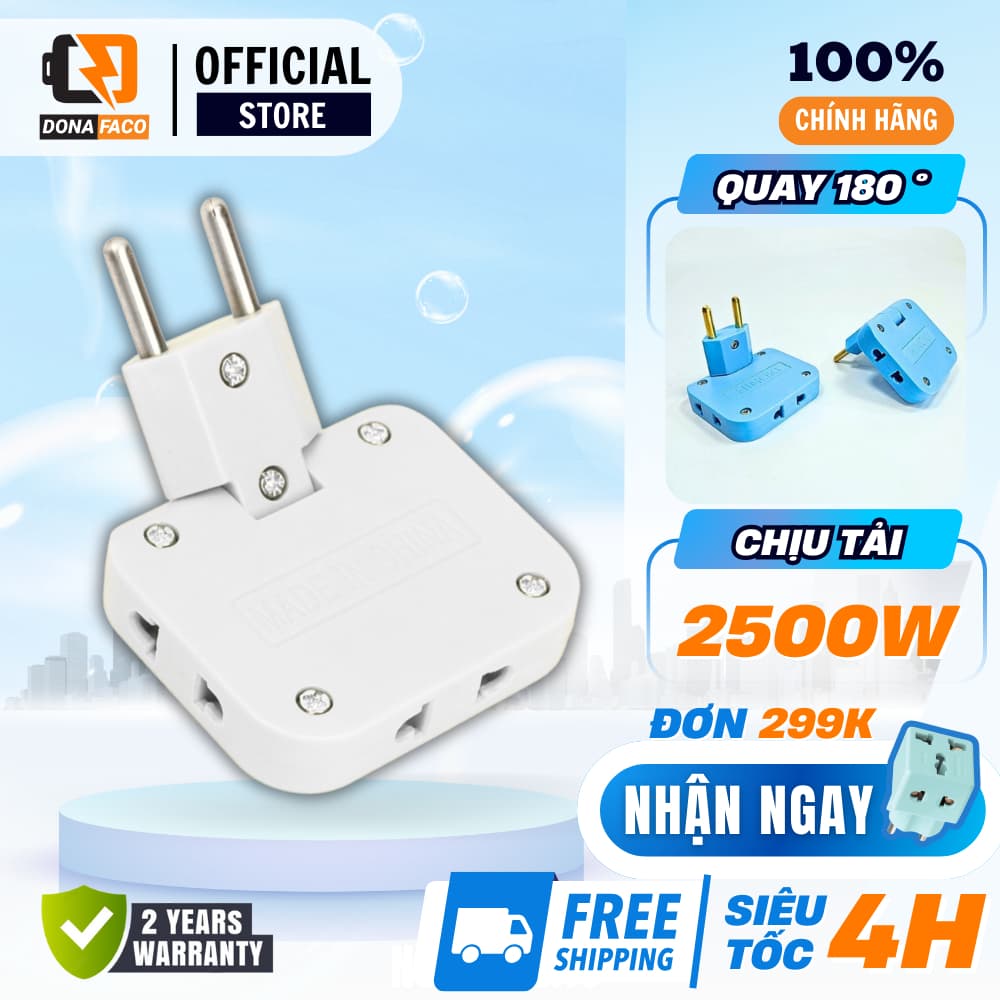 Ổ cắm chia điện đa năng Donafaco 1 phích 2 chấu chia 3 ổ cắm 25000W có thể điều chỉnh góc