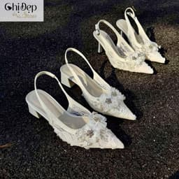 Giày cao gót mặc áo dài, giày ren hoa cô dâu 5-7 phân Chị Đẹp Store U148 1