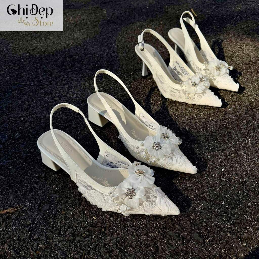 Giày cao gót mặc áo dài, giày ren hoa cô dâu 5-7 phân Chị Đẹp Store U148