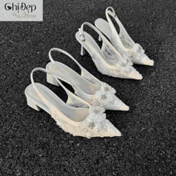 Giày cao gót mặc áo dài, giày ren hoa cô dâu 5-7 phân Chị Đẹp Store U148 9