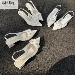 Giày cao gót mặc áo dài, giày ren hoa cô dâu 5-7 phân Chị Đẹp Store U148 5