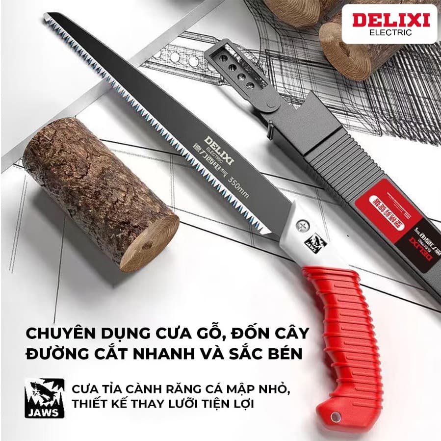 Cưa Cầm Tay Delixi Lưỡi SK5 270-350mm Cưa Gỗ, Cắt Cành Tỉa Cây, Chống Gỉ Teflon, Tay Cầm Chống Trượt