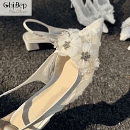Giày cao gót mặc áo dài, giày ren hoa cô dâu 5-7 phân Chị Đẹp Store U148 2
