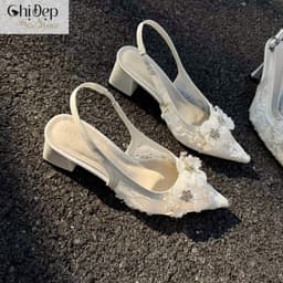 Giày cao gót mặc áo dài, giày ren hoa cô dâu 5-7 phân Chị Đẹp Store U148 4