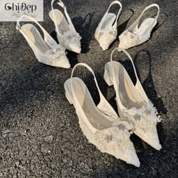 Giày cao gót mặc áo dài, giày ren hoa cô dâu 5-7 phân Chị Đẹp Store U148 7