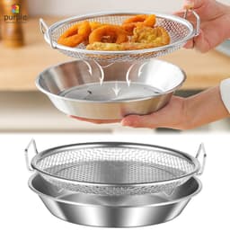 Set Khay Vỉ Lưới Lọc Dầu Chất Liệu INOX 304 Cao Cấp, Dụng Cụ Đựng Thực Phẩm Chiên, Giá Thoát Nước & Chảo Lọc 4