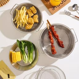 Set Khay Vỉ Lưới Lọc Dầu Chất Liệu INOX 304 Cao Cấp, Dụng Cụ Đựng Thực Phẩm Chiên, Giá Thoát Nước & Chảo Lọc 6