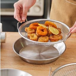 Set Khay Vỉ Lưới Lọc Dầu Chất Liệu INOX 304 Cao Cấp, Dụng Cụ Đựng Thực Phẩm Chiên, Giá Thoát Nước & Chảo Lọc 3