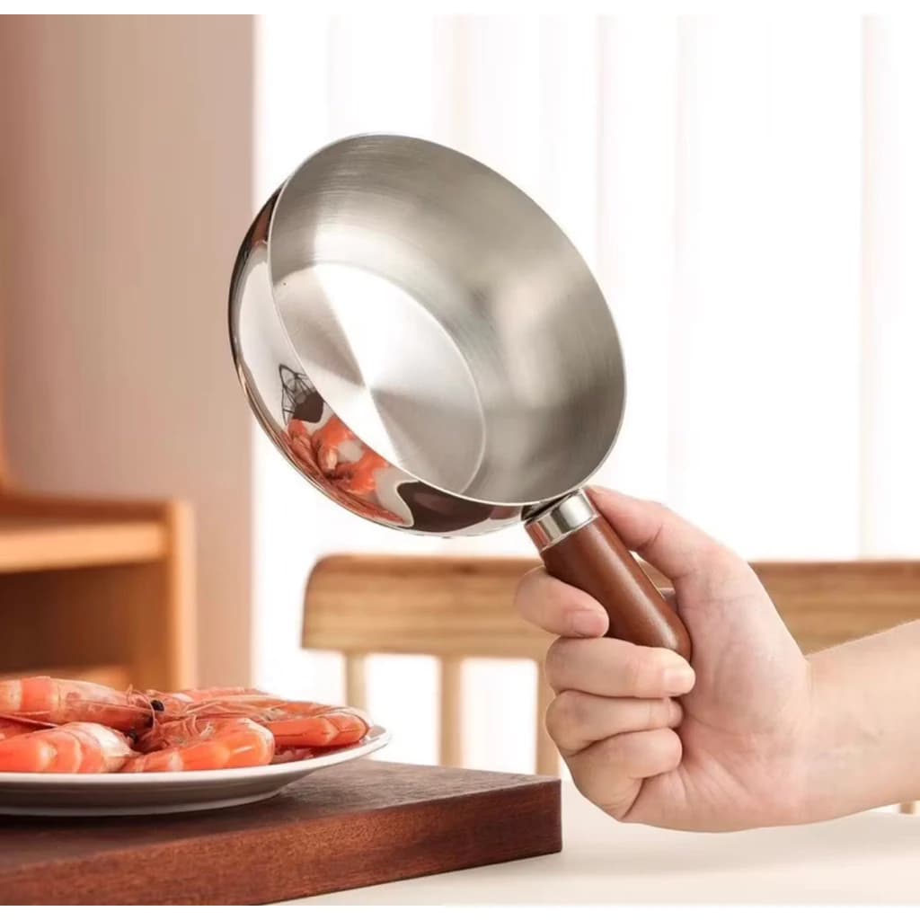 PVN73027 Nồi ( ko kèm nắp) Inox 304 Mini 14cm Tay Cầm Gỗ– Dùng Được Bếp Gas & Bếp Từ, Nấu Mì, Luộc Trứng,Hâm Đồ Tiện Lợi