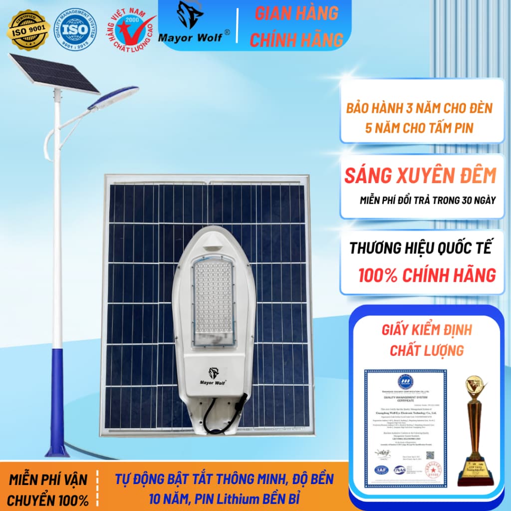 [CHÍNH HÃNG] Đèn năng lượng mặt trời công trình MayorWolf Đèn chuyên lắp công trình sáng 2-3 đêm mưa