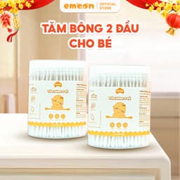 Tăm bông ngoáy tai cho bé Emoon 2 đầu tròn và dẹt kháng khuẩn, thân thiện với môi trường hộp 200 chiếc 1