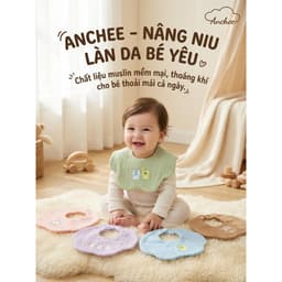 Set 2 Yếm Xô Muslin Anchee Cho Bé – Yếm cho bé dưới 2 tuổi Thoáng Khí, Mềm Mịn, Thấm Hút Tốt, Họa Tiết Dễ Thương 3