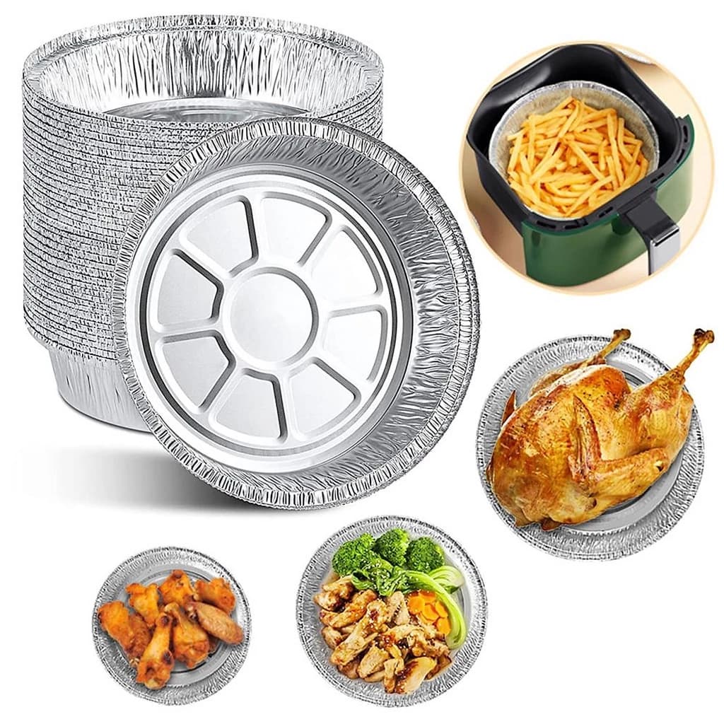 Combo 20 - 100 Khay Giấy Bạc Lót Nồi Chiên Không Dầu, Đĩa Nhôm, Đĩa Giấy Bạc 18cm (Túi 10 Chiếc)