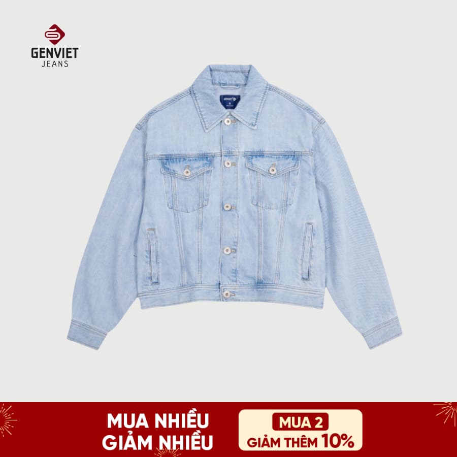 Áo Khoác Dài Tay Denim Unisex GENVIET Chất Liệu Cao Cấp Dáng Suông Vừa 8801