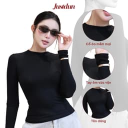 Áo Thun Giữ Nhiệt Nữ Dài Tay JUSTDUN A8 Cổ Tròn, Cotton Mịn Dày Dặn, Siêu Co Giãn Mềm Mại, Tôn Dáng,Giữ Nhiệt 5