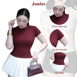 Áo Thun Nữ Ôm Body JUSTDUN B18 Cổ Tròn Tay Ngắn, Cotton Mịn Co Giãn 4 Chiều, Mềm Mại Thoáng Khí 4
