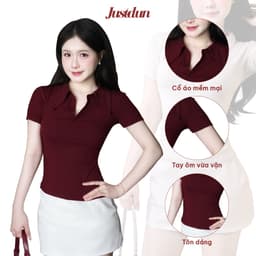 Áo Thun Nữ Polo JUSTDUN E21 – Cổ Sơ Mi Cotton Mịn Cao Cấp, Form Ôm Đẹp, Co Giãn Thoải Mái,Thanh Lịch 4