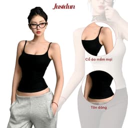 ( ÁO 2 LỚP không mút ) Áo Hai Dây Nữ Basic Ôm Body Chất Cotton Lông Mịn Tôn Dáng JUSTDUN 103 4