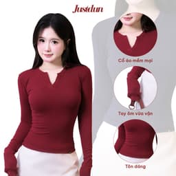 Áo Cổ Trụ Nữ Tay Dài JUSTDUN A64 - Vải Cotton Cao Cấp Mềm Mịn, Co Giãn Thoải Mái, Tôn Dáng 3