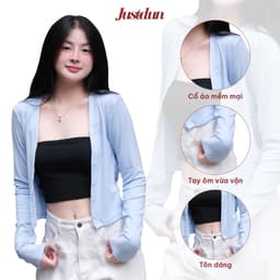 Áo Khoác Cardigan Basic Trơn Nữ JUSTDUN K8 - Dáng Rộng Ôm Vừa, Nhiều Màu, Cotton Mịn, Mềm Mại 3