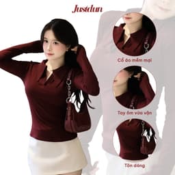 Áo Thun Polo Cổ Sơ Mi Ôm Body Nữ JUSTDUN B60 - Dài Tay, Cotton Mịn, Mềm Mại, Co Giãn 4 Chiều 3