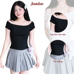Áo Trễ Vai Cộc Tay Nữ JUSTDUN A55 - Ôm Body, Cotton Co Giãn 4 Chiều, Thoải Mái, Thoáng Mát 4