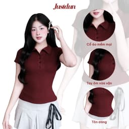 Áo Thun Nữ Polo Cộc Tay JUSTDUN A7 - Cổ Đức, Khuy Cúc, Ôm Body, Cotton Mịn, Thoáng mát, Co Giãn 3