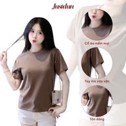 Áo Thun Nữ Baby Tee Trơn JUSTDUN A4 - Cotton 2 Chiều Co Giãn, Mềm Mại, Êm Ái, Thoải Mái, Thoáng Mát 3