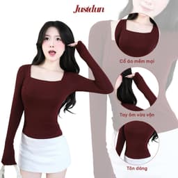 Áo Thun Nữ Dài Tay Ôm Body JUSTDUN 10B - Cổ Vuông, Cotton Mịn Cao Cấp, Ôm Body, Mềm Mại, Co Giãn 3