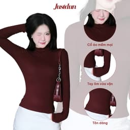 Áo Thun Nữ Ôm Body Tay Dài, Cổ Cao 5 Phân JUSTDUN 506 - Chất Cotton Mịn Cao Cấp,Co Giãn 4 Chiều 3
