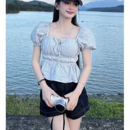 Áo Babydoll Dáng Rộng thắt nơ tay bồng tôn dáng cho nữ m6004 2